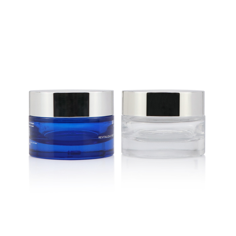High end empty 15g 50g custom blue round wide mouth cosmetic cosmetic jar eye cream glass jar for sale