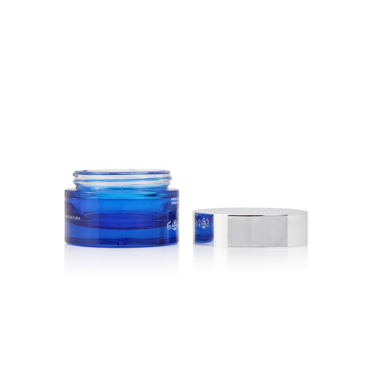 High end empty 15g 50g custom blue round wide mouth cosmetic cosmetic jar eye cream glass jar for sale