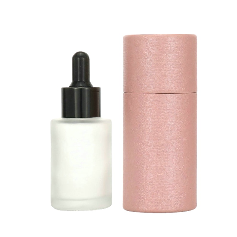 High end frosted clear 1oz 20ml 30ml 50ml 100ml glass flat shoulder glass essential oil cosmetic serum bottle with paper box