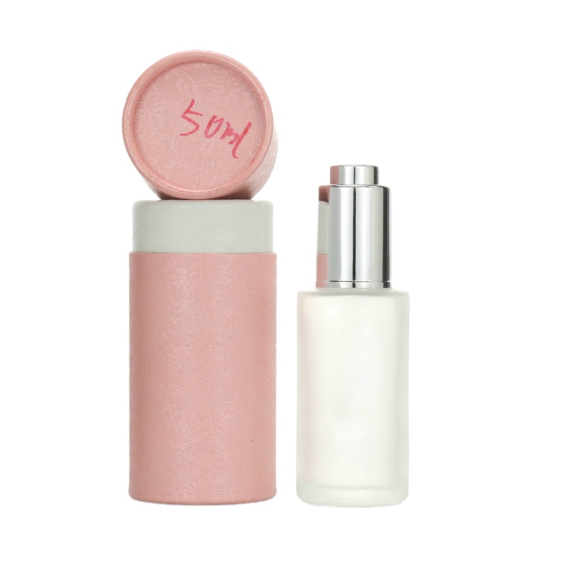 High end frosted clear 1oz 20ml 30ml 50ml 100ml glass flat shoulder glass essential oil cosmetic serum bottle with paper box