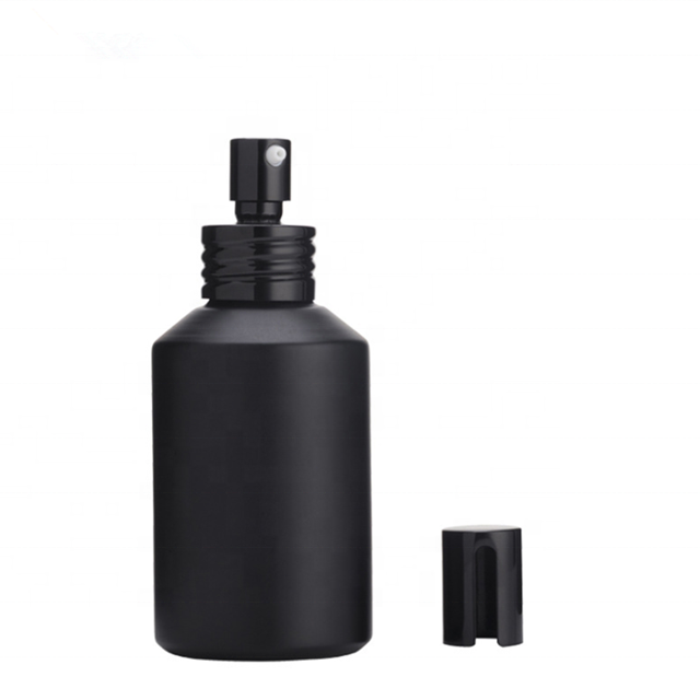 High end frosted matte black cosmetic glass bottle jar for lotion serum cream full set