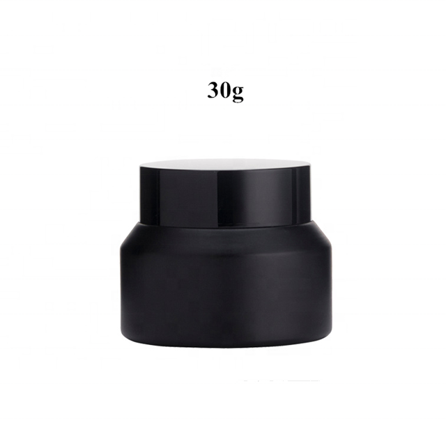 High end frosted matte black cosmetic glass bottle jar for lotion serum cream full set