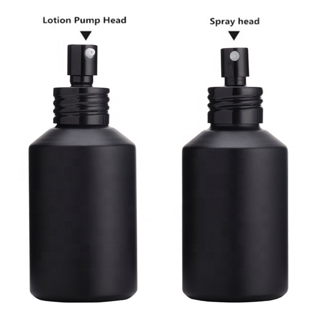 High end frosted matte black cosmetic glass bottle jar for lotion serum cream full set