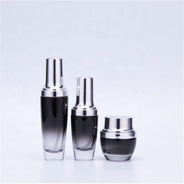 High end frosted matte black cosmetic lotion cream glass bottle jar