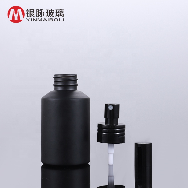 High end frosted matte black oblique shoulder glass bottles with pump spray lid