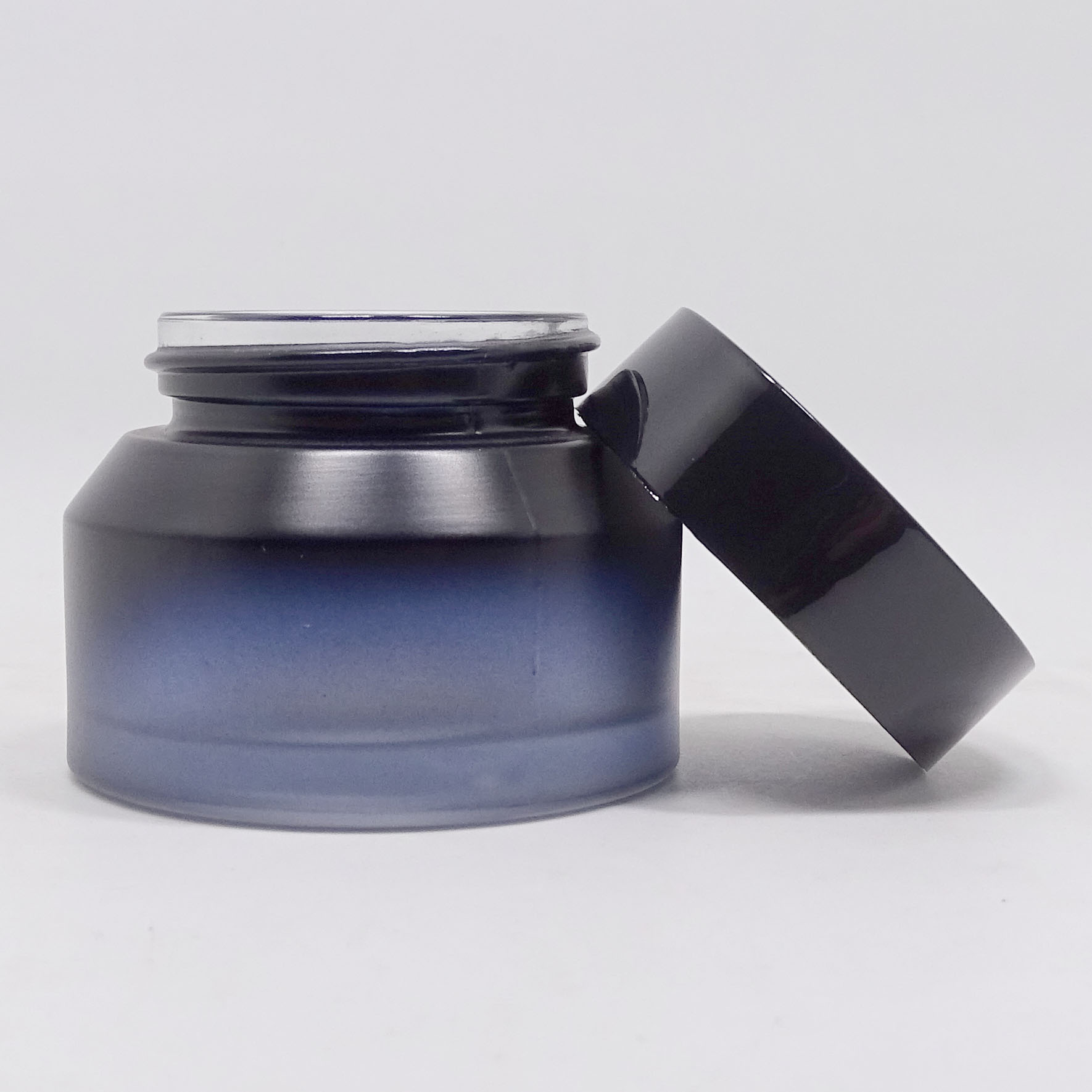High end frosted matte blue cosmetic glass bottle jar for lotion serum cream full set
