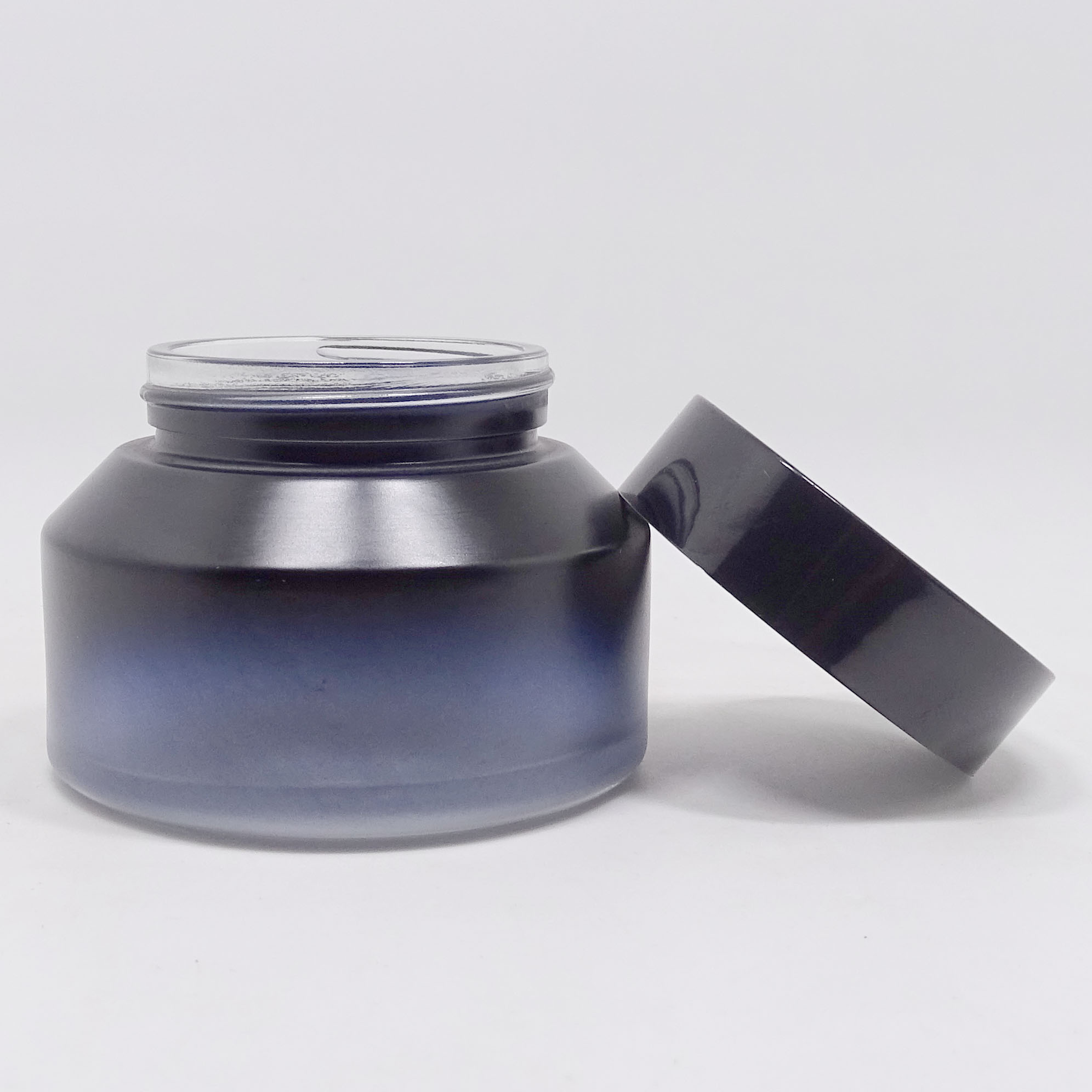 High end frosted matte blue cosmetic glass bottle jar for lotion serum cream full set