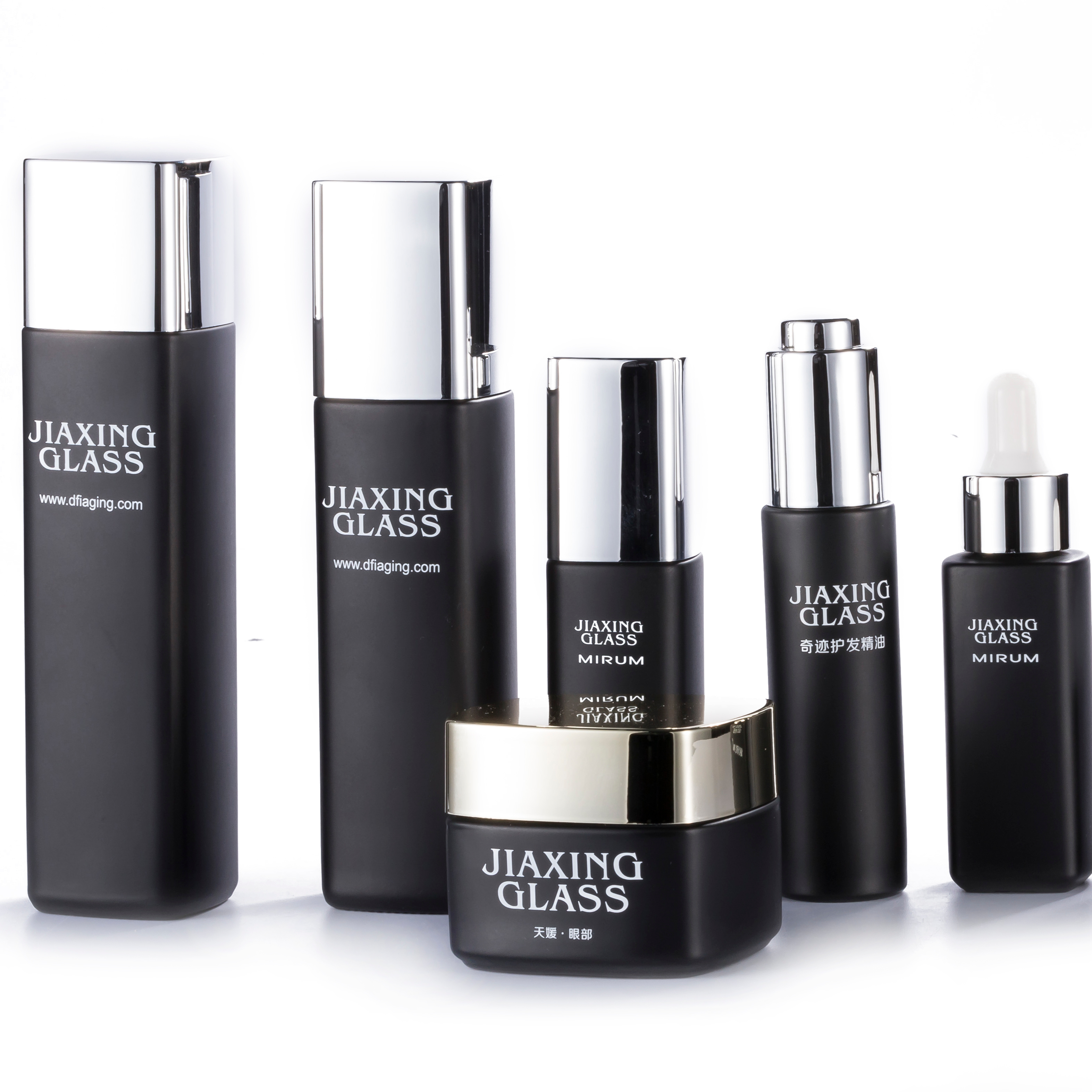 High end full set cosmetic glass bottle and jar pump bottle for lotion serum cream