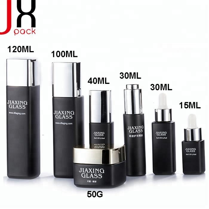 High end full set cosmetic glass bottle and jar pump bottle for lotion serum cream