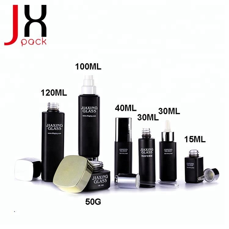 High end full set cosmetic glass bottle and jar pump bottle for lotion serum cream