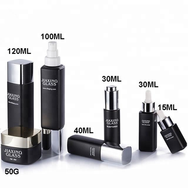 High end full set cosmetic glass bottle and jar pump bottle for lotion serum cream
