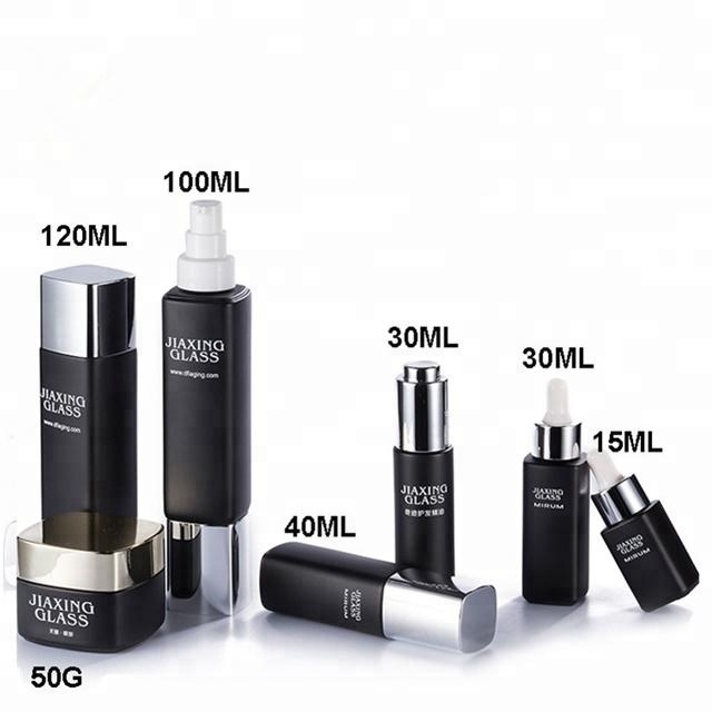 High end full set cosmetic glass bottle and jar pump bottle for lotion serum cream