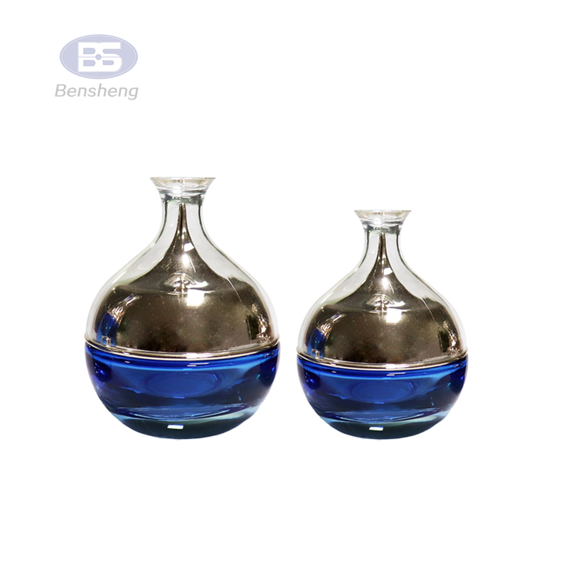 High end luxury 30ml 35ml 40ml 50 ml 100 ml 120ml 150 ml blue color cosmetic cream glass bottle and jar with aluminum pump cap