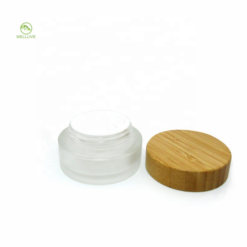 High end luxury cosmetic body cream jar 5ml 15ml 30ml 50ml 100ml frosted clear glass jar with bamboo lid