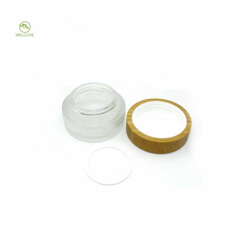High end luxury cosmetic body cream jar 5ml 15ml 30ml 50ml 100ml frosted clear glass jar with bamboo lid