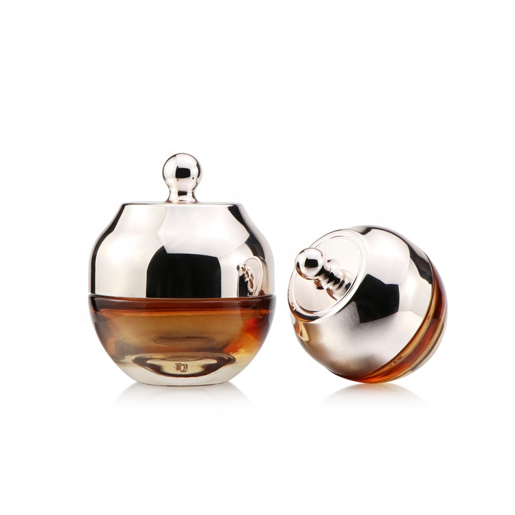 High grade 20g 50g empty amber cosmatics neck cream container cosmetics jars with gold crown lids