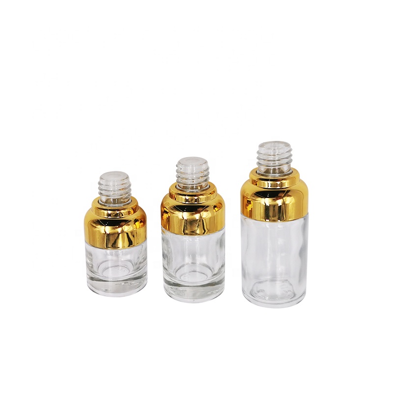 High grade 20ml 30ml 50ml empty golden shoulder glass press pump dropper bottle with rubber for essential oil