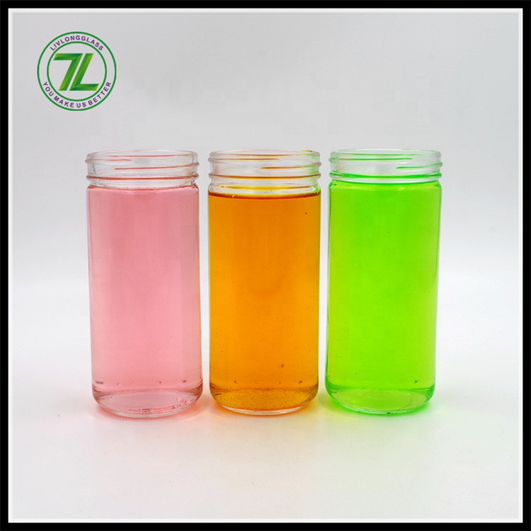 High grade 250ml clear cylinder tea glass bottle 16oz beverage glass bottle with lid for juice milk jam honey coffee