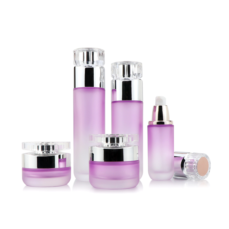 High grade 30g 50g 40ml 100ml 120ml empty matte purple packaging face cosmetic cream round frosted lotion bottle