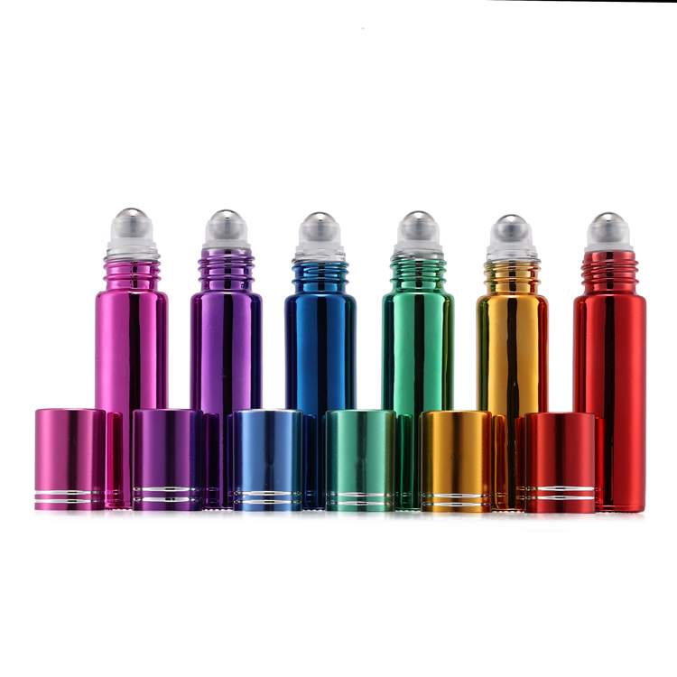 High grade 5ml 10 ml 15ml pink empty round eye cream roll on perfume glass bottle with roller ball lids