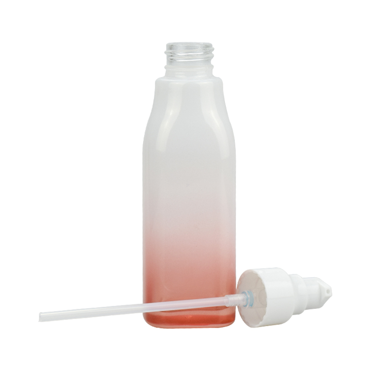 High grade empty cosmetic containers 40ml 100ml 120ml gradient color glass press pump bottles for skin care