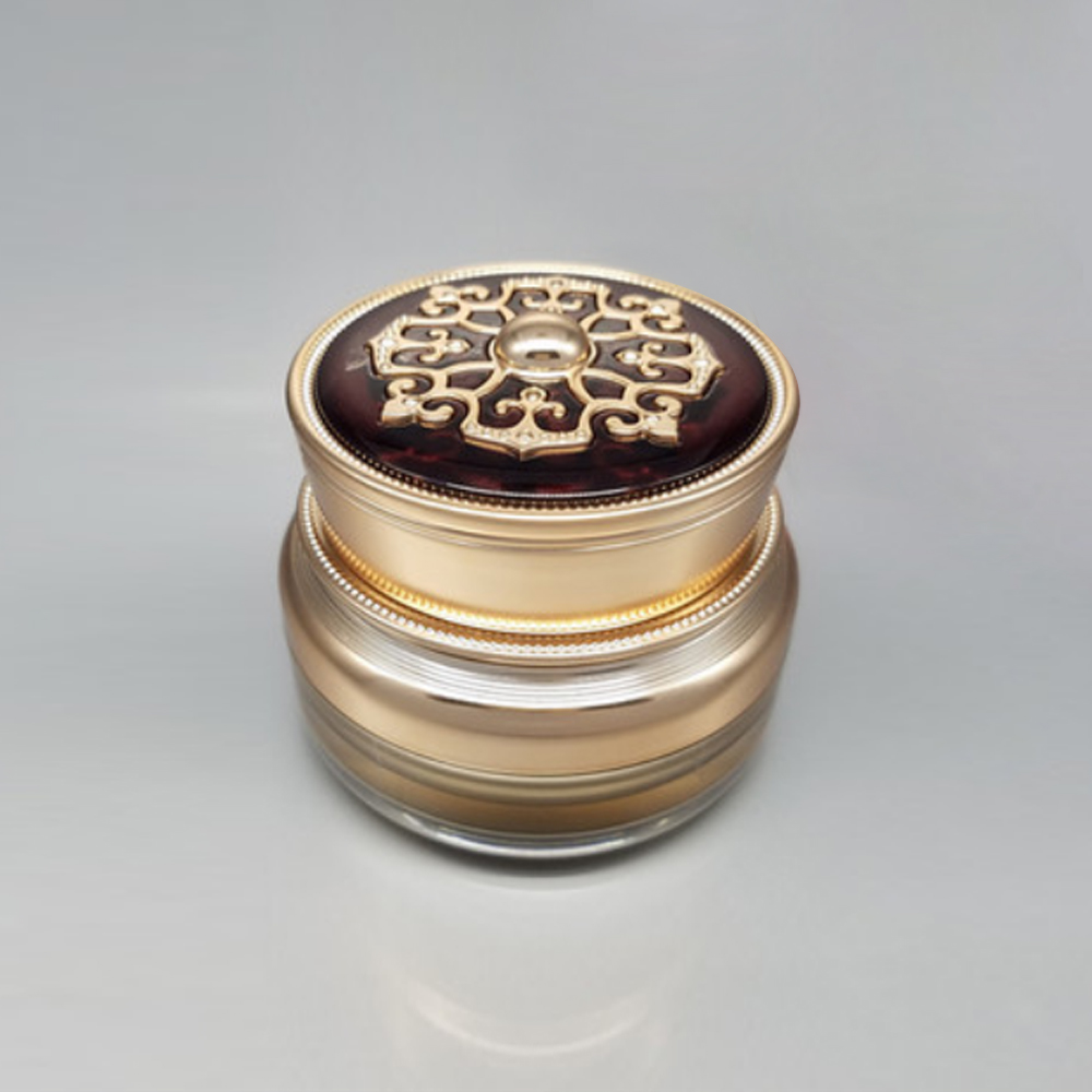 High grade empty cosmetic plastic acrylic 15g gold cream jar with patterned cover