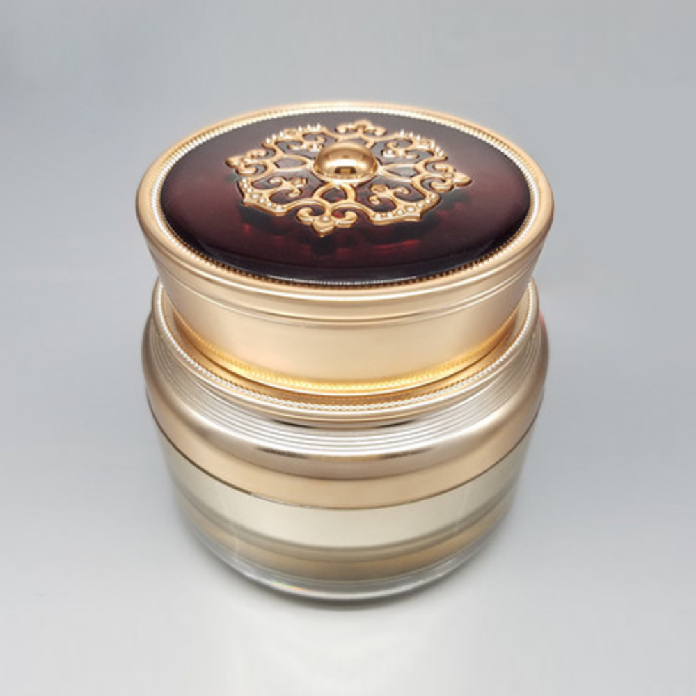 High grade empty cosmetic plastic acrylic 50g gold cream jar with patterned cover