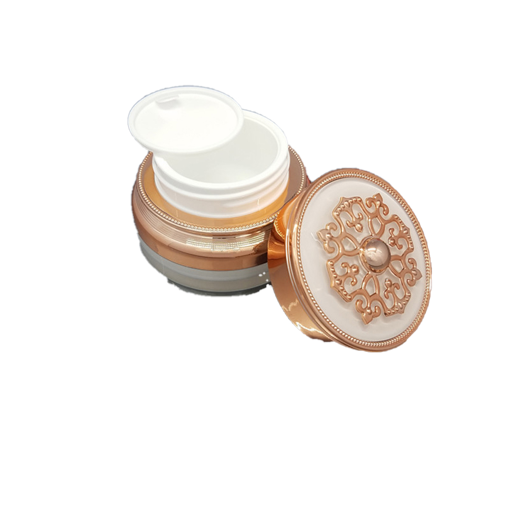 High grade empty cosmetic plastic acrylic 50g white cream jar with patterned cover
