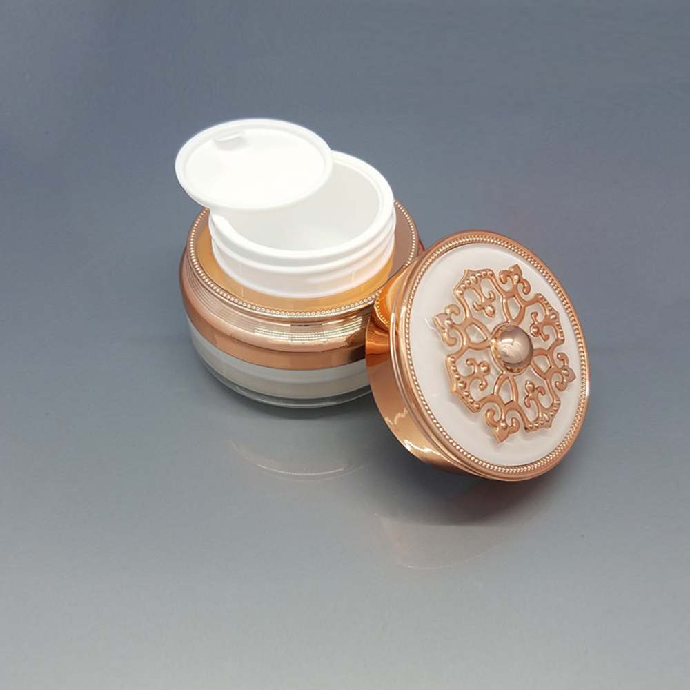 High grade empty cosmetic plastic acrylic 50g white cream jar with patterned cover