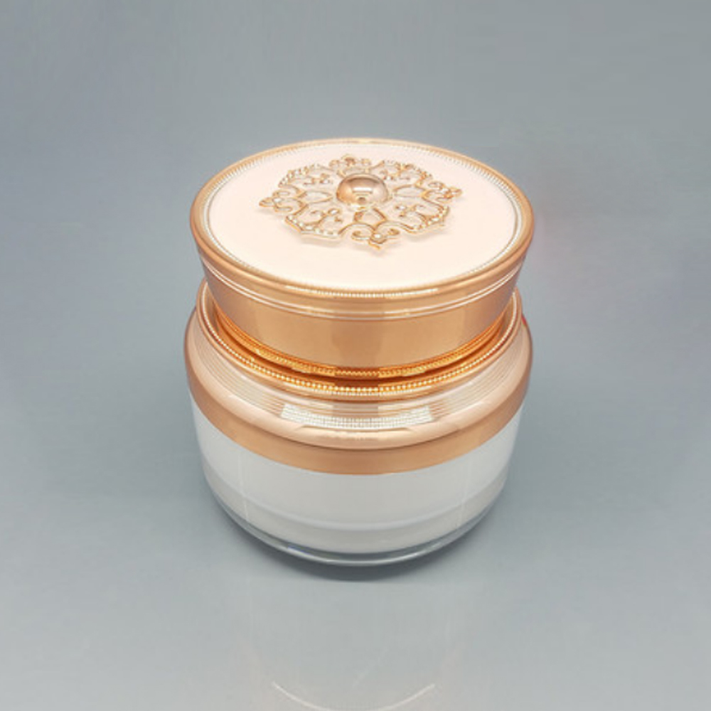 High grade empty cosmetic plastic acrylic 50g white cream jar with patterned cover
