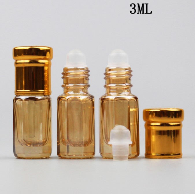 High grade octagon roll on perfume bottle glass 3ml