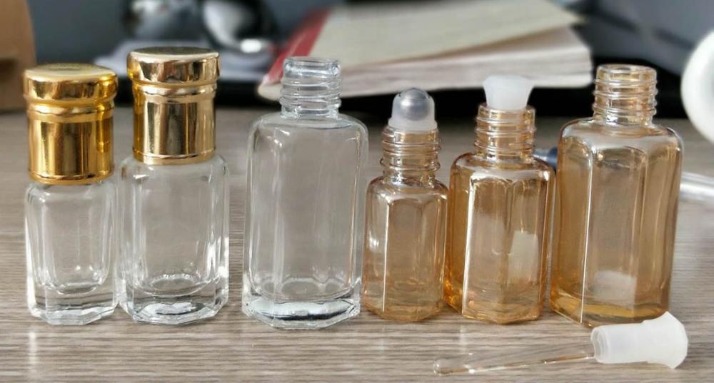 High grade octagon roll on perfume bottle glass 3ml