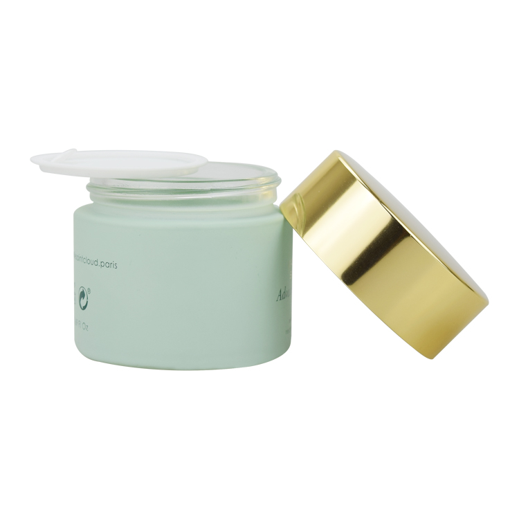 High profile round cosmetic jars container storage pot 20g 30g 50g matte green thick bottom balms glass jars with gold lid