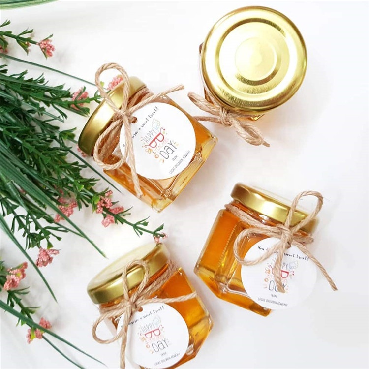 High quality 1.5oz 45ml Hexagon Mini Glass Jars with Gold Lid for Gifts Wedding Favors Honey Jams