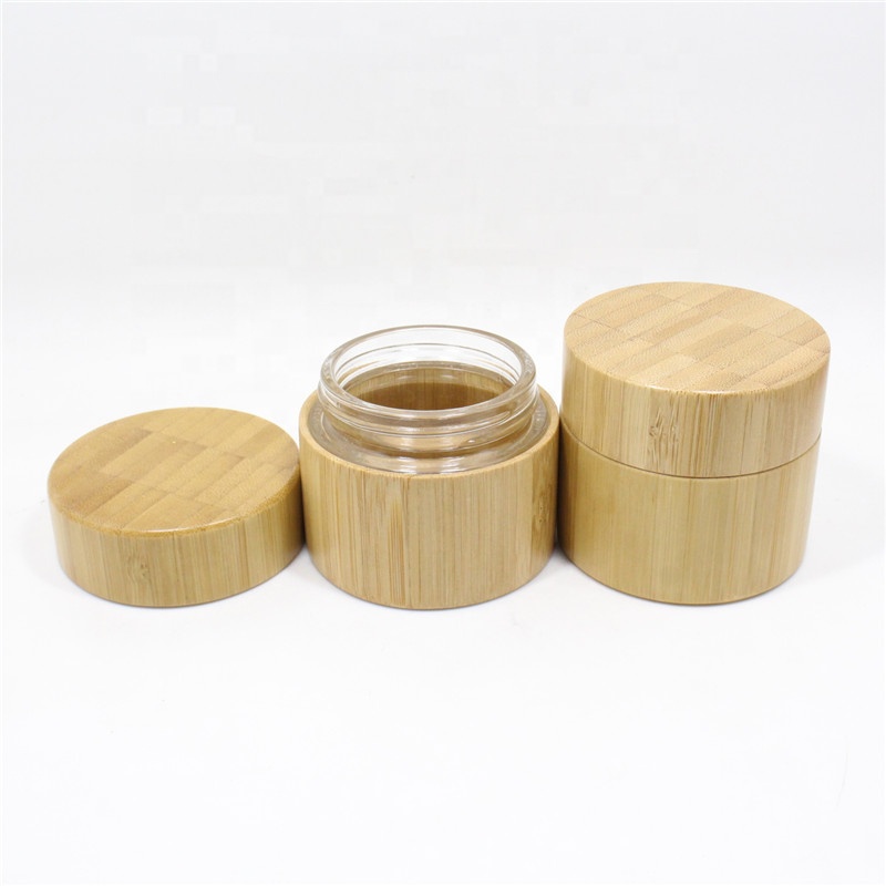 High quality 1 oz 30g eco friendly cosmetic cream glass jar nature bamboo face cream container