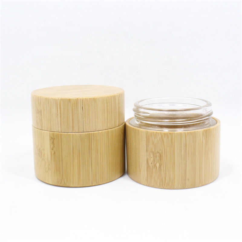 High quality 1 oz 30g eco friendly cosmetic cream glass jar nature bamboo face cream container