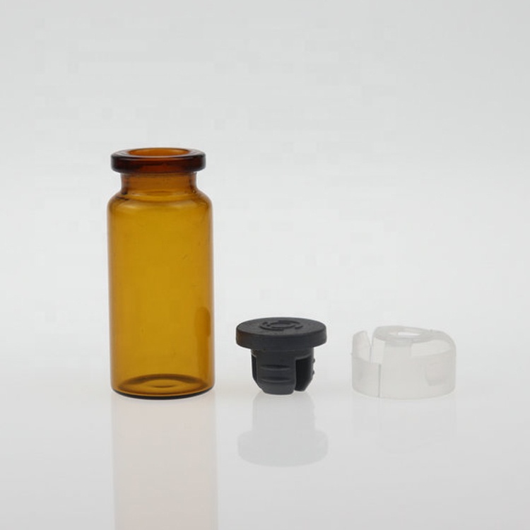 High quality 10 ml sterile tubular clear amber glass vials for injection with rubber stopper