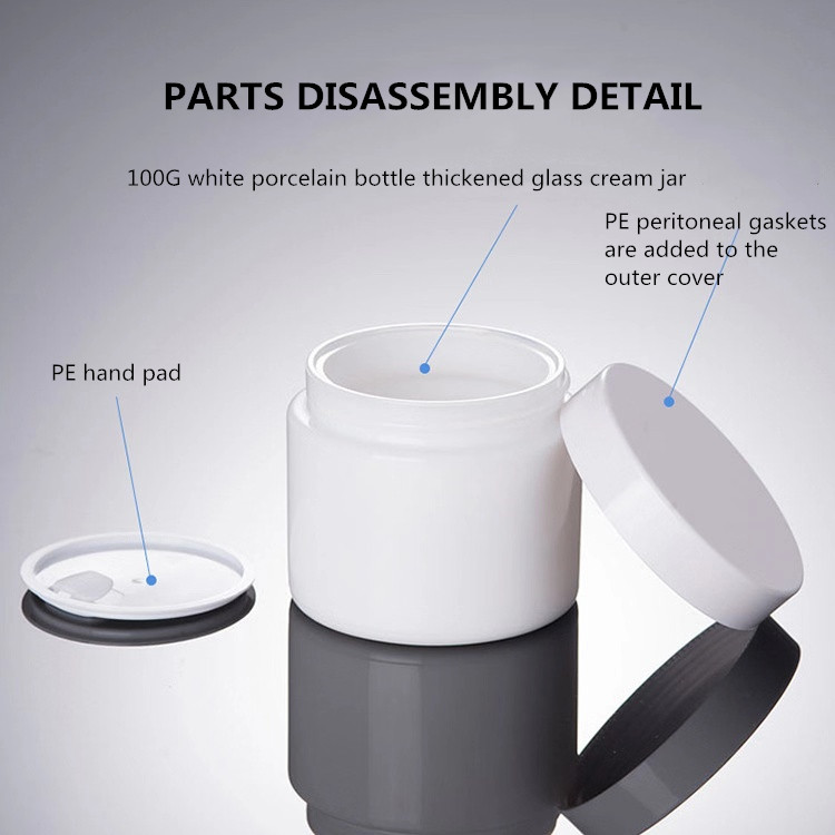 High quality 100G White Porcelain Cosmetics Packaging Cream Glass Bottle and Jar