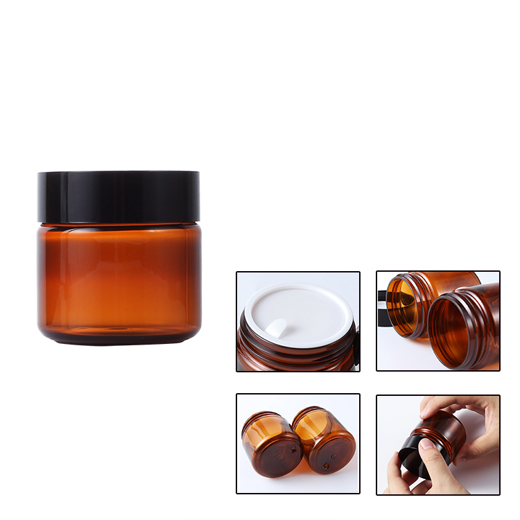 High quality 100g 120g amber cosmetic cream container PET cosmetic jar