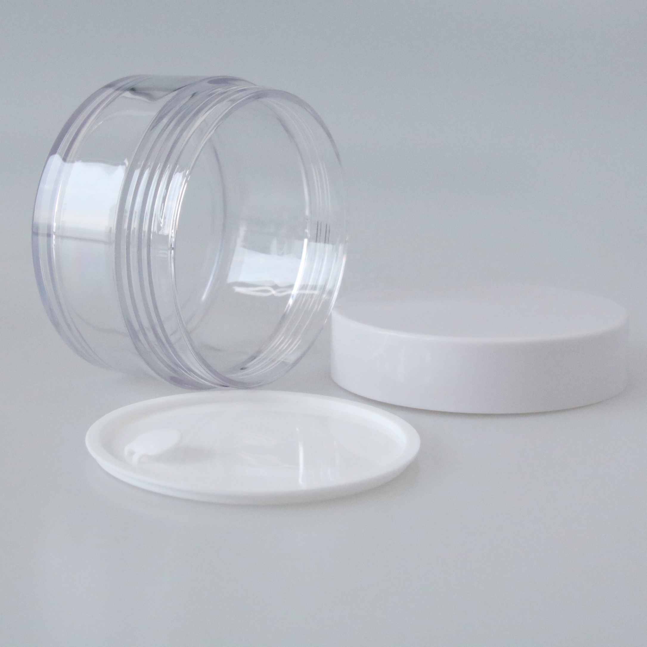 High quality 100ml 150ml 200ml transparent PET plastic cosmetic cream jar with white lid