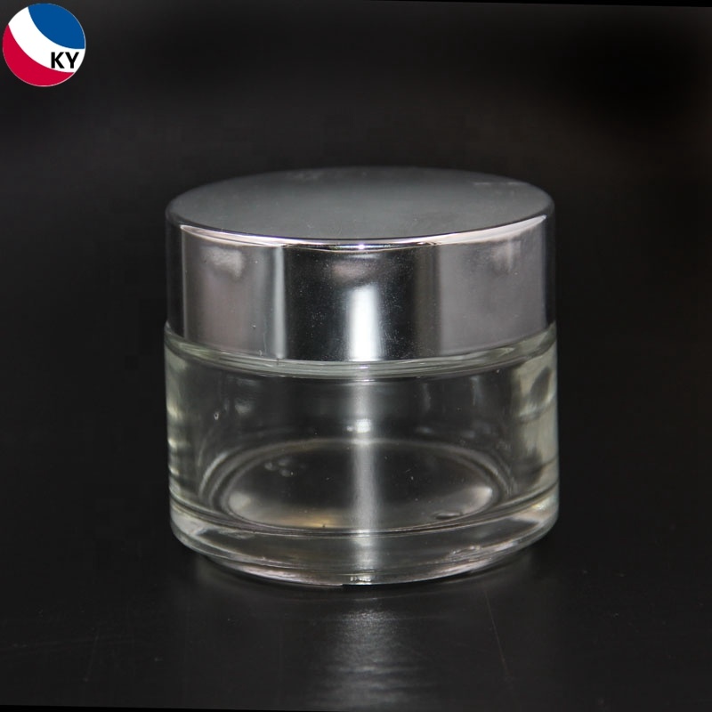 High quality 100ml 3oz cylinder shape clear glass cosmetic jars with thick wall silver cap
