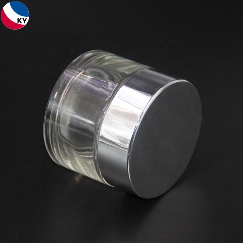 High quality 100ml 3oz cylinder shape clear glass cosmetic jars with thick wall silver cap