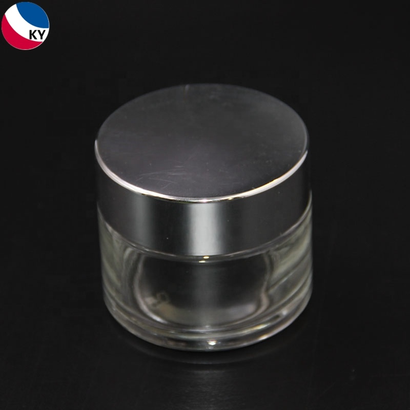 High quality 100ml 3oz cylinder shape clear glass cosmetic jars with thick wall silver cap