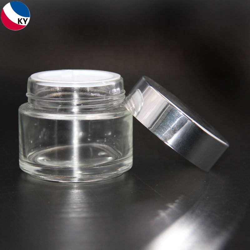 High quality 100ml 3oz cylinder shape clear glass cosmetic jars with thick wall silver cap