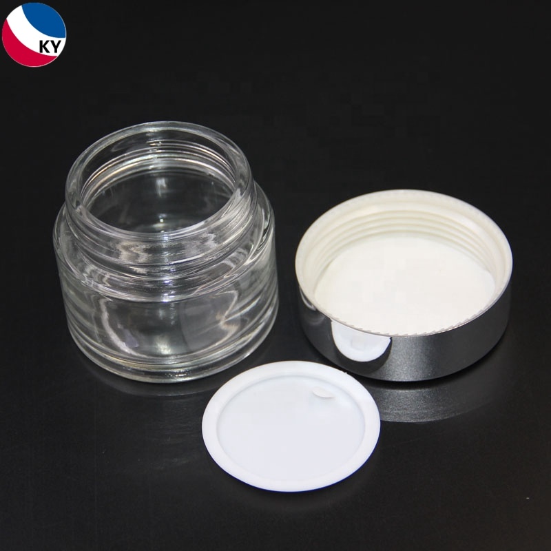 High quality 100ml 3oz cylinder shape clear glass cosmetic jars with thick wall silver cap
