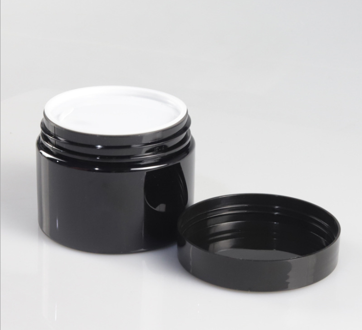 High quality 100ml black plastic cosmetic container black pet cream jar and lids