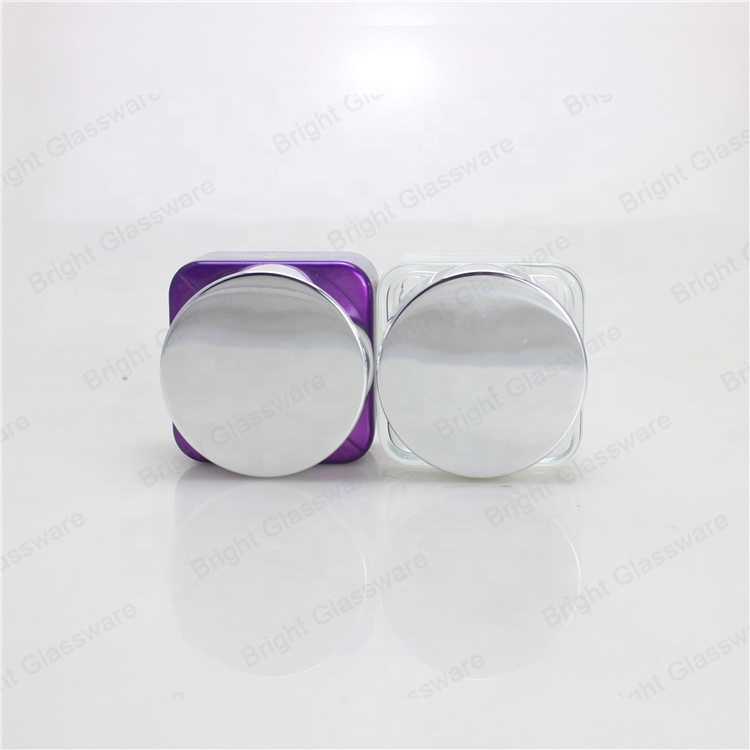 High quality 100ml square cosmetic cream glass jar with silver cap