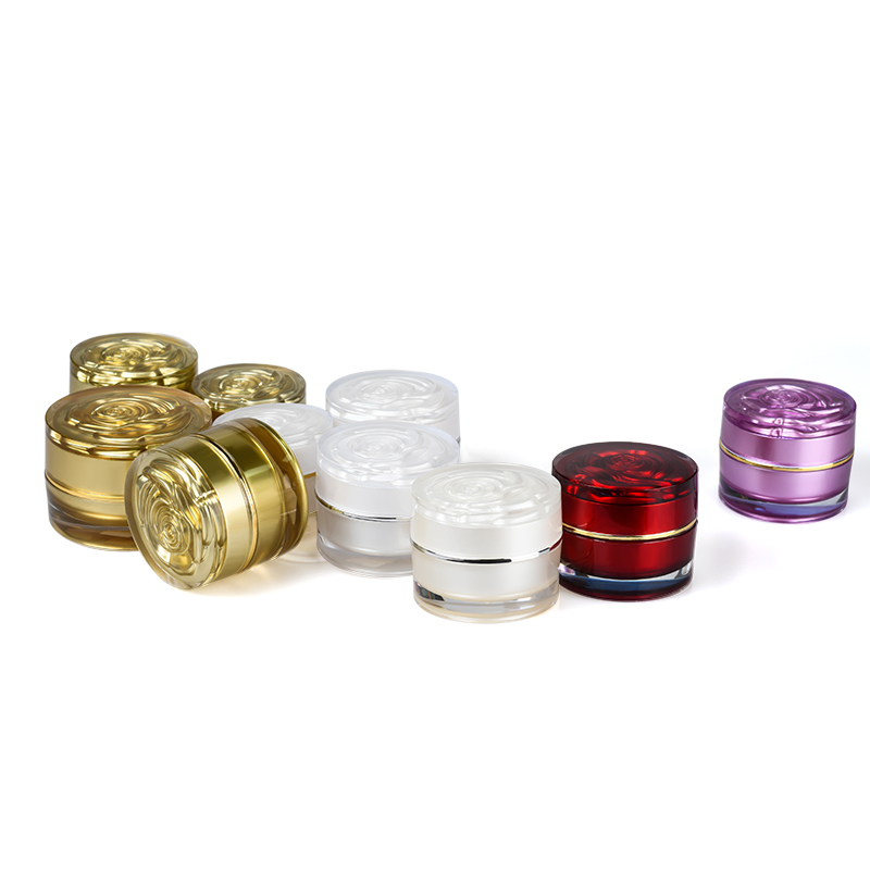 High quality 10g 15g 30g white gold purple cosmetic container acrylic cream jar with rose carving lid