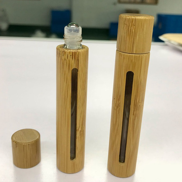 High quality 10ml 15ml bamboo glass dropper roller bottle with bamboo cap 10 ml