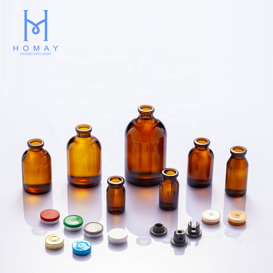 High quality 10ml amber clear sterile  molded injection glass vials with rubber stopper